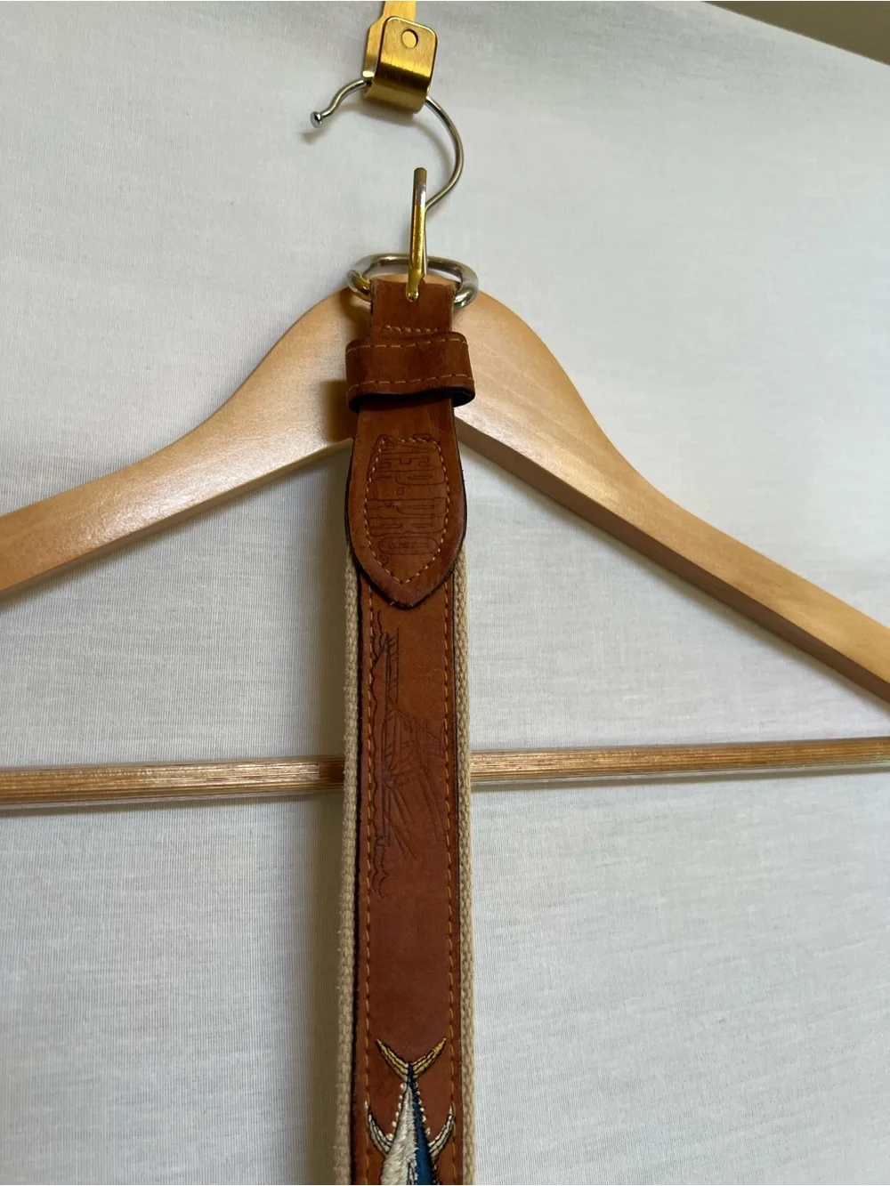 Zep-Pro Brown Leather and Canvas Belt with Fish Logo and Solid Brass Buckle